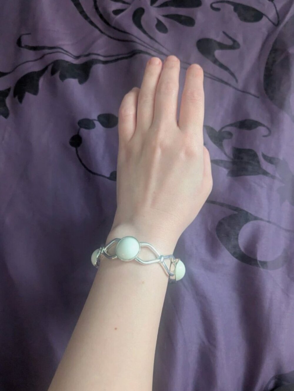 White Geometric Stone Silver Bracelet